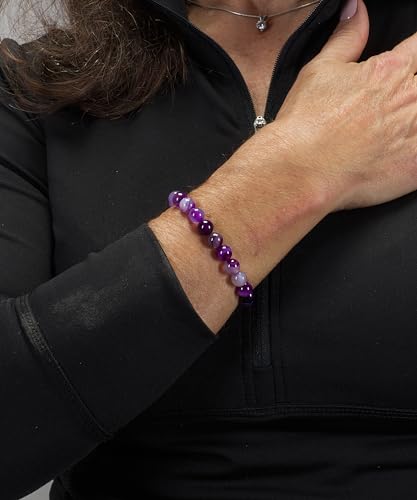 Cherry Tree Collection Gemstone Beaded Stretch Bracelet 8mm Round Beads 7" - color: Lace Agate - Purple