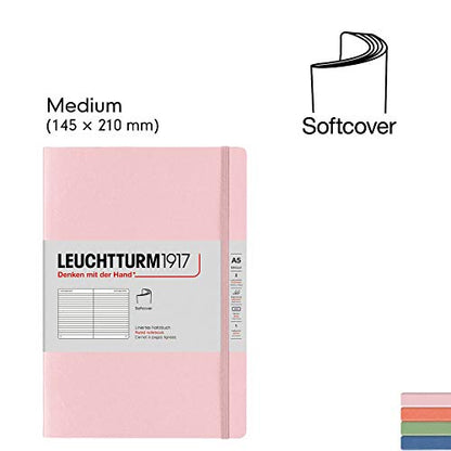 LEUCHTTURM1917 - Notebook Softcover Medium A5-123 Numbered Pages for Writing and Journaling (Plain, Powder)