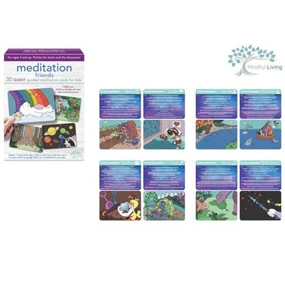 Ambassador Games: Mindful Living - Meditation Friends Cards - 30 Giant Self-Empowerment Cards, Daily Mediation & Messages, Animal Themed, Kids 4+