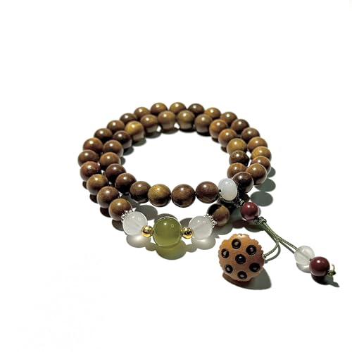 Natural Aromatic Green Sandalwood Double Loop Bracelet AAA Verawood Diffuse Meditation Beads With 1pc Of Lotus Seedpod Tassel