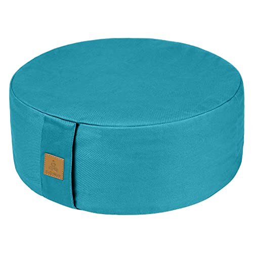 Zafu Buckwheat Meditation Cushion,D=13"/16" H=5.5",Round Zabuton Meditation Pillow,Yoga Bolster Kneeling Pillow Premium Yoga Pillow for Sitting on Floor Zippered Cotton Cover - color: Cyan Blue, size: 13”x13”x5”