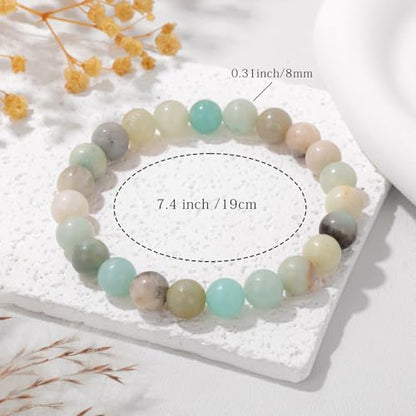 Crystal Beaded Bracelets for Women 4mm Clear Quartz Bead Handmade Gemstone Stretch Elastic Bracelet Natural Stone Crystal Healing Reiki Spiritual Jewelry Gifts - color: Amazonite, size: 8mm