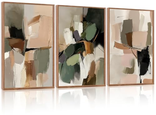CHDITB Modern Abstract Framed Canvas Wall Art Set, Minimalist Wall Decor, Neutral Pastel Illustration Artwork Vintage Aesthetics Painting, Large 3 Piece Art Prints for Living Room, Bedroom 24"x36"x3 - color: Abstract, size: 24"L x 36"W