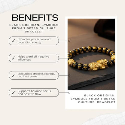 The Alchemist's Arcanum Adjustable Beaded Wrist Accessory for Men and Women, Stretch Fit Stone Bead Jewelry for Daily Wear and Gifting - color: Black Obsidian, Ancient Dragon Energies