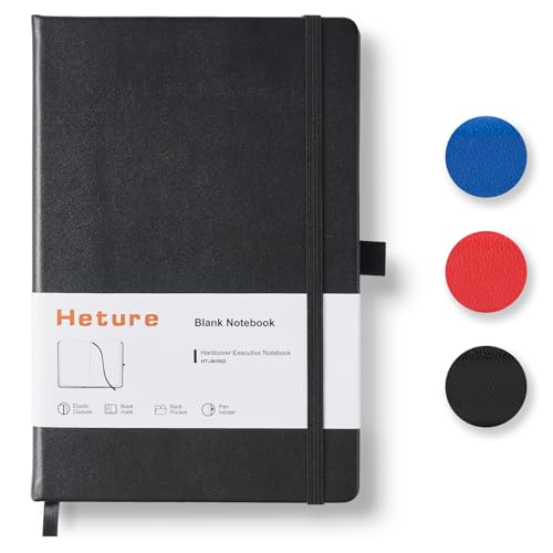 Heture Hardcover Notebooks, A5 Blank Notebook for Writing 160 Pages, 8.2 x 5.5 inch, Classic Blank Notebooks for College/Work/Travel (Blanked-1 Pack, Black) - color: Black, style: Blanked-1 Pack