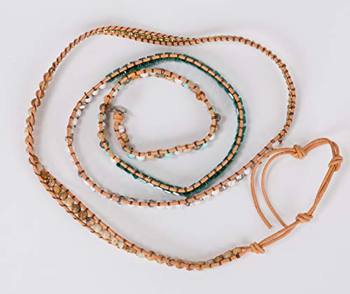 New! Dazzling Handmade Leather Wrap Bracelet Collection - style: 5 Wrap Teal Camel