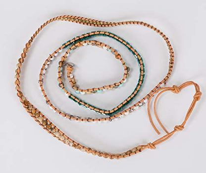 New! Dazzling Handmade Leather Wrap Bracelet Collection - style: 5 Wrap Teal Camel