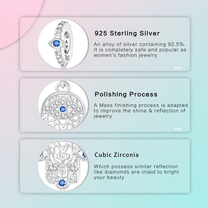 Prayer Cross Elephant Airplane Suitcase Charm 925 Sterling Silver Charms fits for Bracelets Necklace Pendant Bead Charms Jewelry Gift for Women Family - color: Blue Hamsa Hand Charm