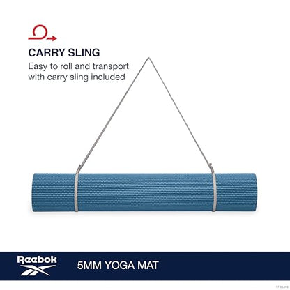 Reebok 5mm Solid Yoga Mat 68" x 24" Non-Slip, Lightweight, Foldable, and Durable Exercise Mat with Carry Strap for Home Workout, Yoga, Pilates, Fitness, and Outdoor Training - color: Cyber Mint