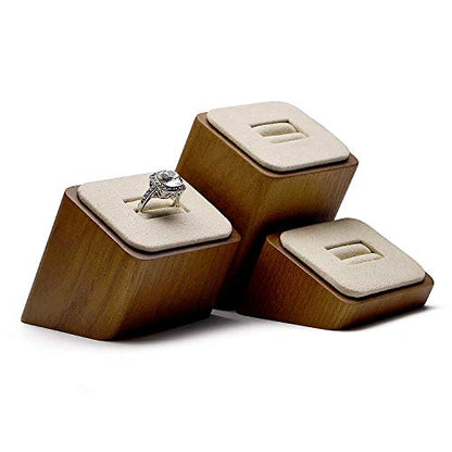 Oirlv 3 PCS Wood Ring Display Stand Showcase Jewelry Display Stand Ring Organizer Holder (Creamy-White) - color: Creamy-white