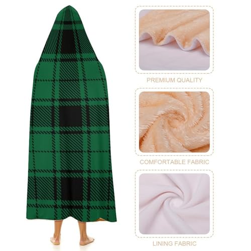 Scottish Tartan Plaid Green Large Size Comfortable Hooded Blanket, Warm Blanket 60"x80" - color: Scottish Tartan Plaid Green, size: 60"x80"