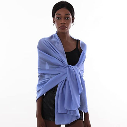 Womens Scarf Pashmina Shawls and Wraps for Evening Dresses Like Chiffon Silk Scarf for Bridal Wedding - color: Blue-2