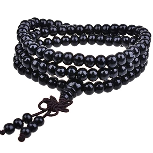 108 Mala Wooden Beads Bracelet Necklace Elastic Healing Wood Sandalwood Seed Buddhist Bracelet for Women Men Buddha Prayer Meditation Jewelry - color: E 4pcs 6mm brown