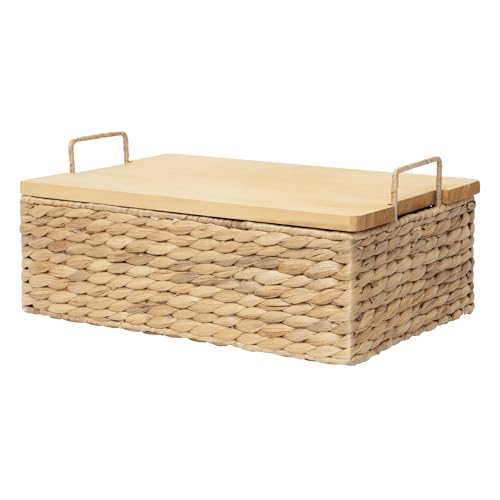 Handmade Water Hyacinth Woven Storage Basket with Lid, Multi - Functional Wicker Organizing Baskets (Large) - size: Large (Single)