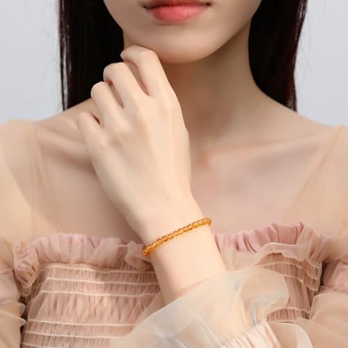 MAIBAOTA Healing Crystal Bracelet for Women Men, 8/4 mm Natural Stone Beaded Bracelets, Jewelry Birthday Gifts, Round Gemstones Stretch Bracelets - color: Yellow-Citrine, size: 4 mm