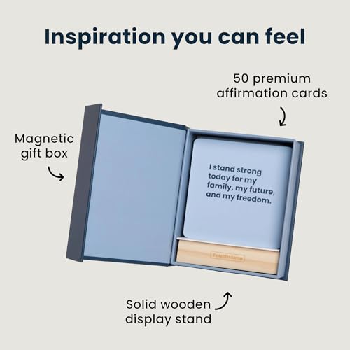 Affirmation Cards with Aromatherapy 50 Daily Motivation and Recovery-Inspired Affirmations with Wooden Stand & Magnetic Gift Box, Rosemary and Peppermint for Mindfulness and Reflection
