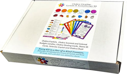 Chakra Clearing Crystals and Aromatherapy Altar Kits (32 Pc): Chakra Stones, ID Cards, Chakra Healing Cards, Scented Tealight Candles for Meditation, Reiki, Energy Work - Spirituality and Mindfulness