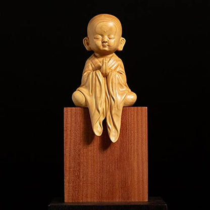 Meditation Monk Boxwood Solid Wood Feng Shui Desk Sculpture Home Decoration