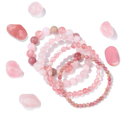 4pcs Beaded Bracelets for Women,Natural Healing Crystal Gemstones Bracelet,Anxiety Stress Relief Bracelet Handmade purple Jewelry Gifts for Women - color: Rhodochrosite&Watermelon crysta&Rose Quartz