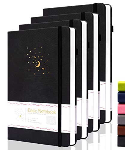CAGIE 4 Pack Lined Journal Notebooks for Work, Hardcover Notebook Journal with Pen Loop, A5 Leather Notebook Journal Cover, Medium 5.7" x 8.3", (Black Ruled) - color: 4 Pack Black