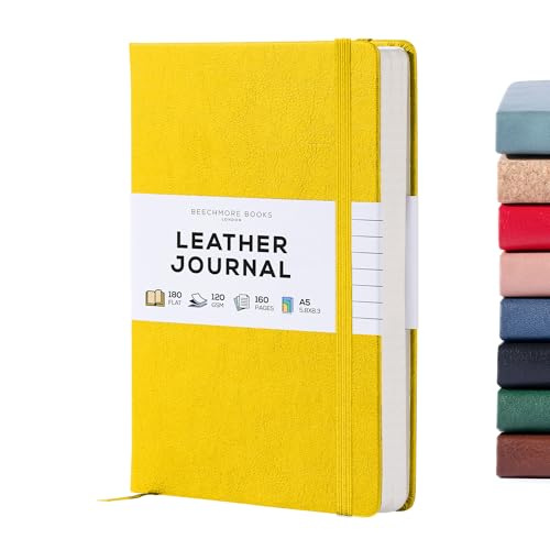 BEECHMORE BOOKS Lined Journal Notebook, 5.8" x 8.3", A5 160 Lined Pages, Hardcover Leather Journals for Women, Men, Writing and Notebooks for Work - 120 GSM Thick Paper, Gifts Box Included - color: Sunshine Yellow, size: A5 - 5.8" x 8.3" Medium