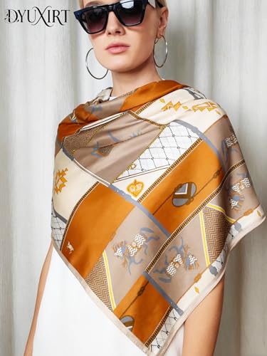 100% Mulberry Silk Oversized Women’s Sun-Shielding Shawl Formal Evening Neckwear Featherlight Airy - color: N29-geo Patch Scarf（69" X 21"inch）