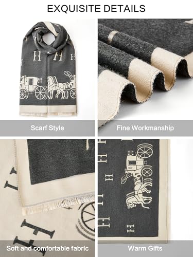 Women's Reversible Pashmina Shawl Wrap for Women Big Scarf Holiday Gifts - color: 11-darkgrey-white