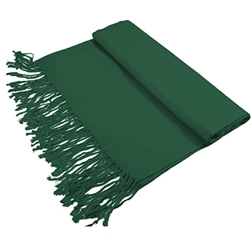 Glory Max Women Large Soft Silky Pashmina Shawl Wrap Scarf in Plain Solid Colors - color: Hunter Green