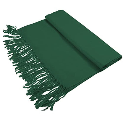 Glory Max Women Large Soft Silky Pashmina Shawl Wrap Scarf in Plain Solid Colors - color: Hunter Green