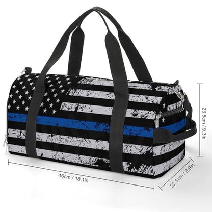 Thin Blue Line Flag Police Large Capacity Portable Fitness Bag, Easy to Carry - color: Thin Blue Line Flag Police