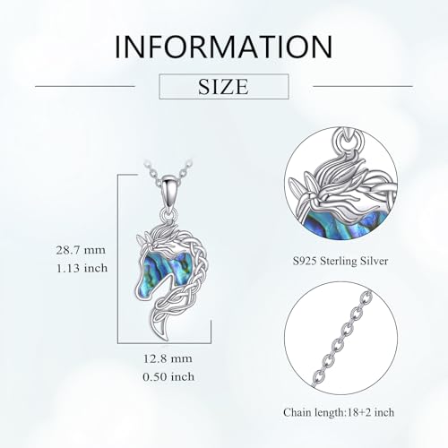 Animal Necklace 925 Sterling Silver Pendant Jewelry Gift for Women Animal Lover - style: Horse-abalone shell