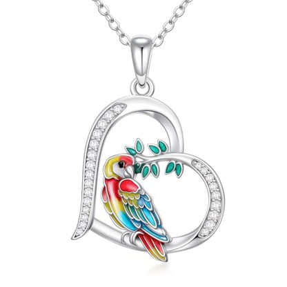Hummingbird/Phoenix/Owl/Dove/Flamingo/Raven/Blue Jay/Cardinal/Peacock/Eagle/Parrot/Robin Necklace for Women 925 Sterling Silver Bird Pendant Necklace Animal Jewelry Gift for Mother Wife - style: Parrot Necklace