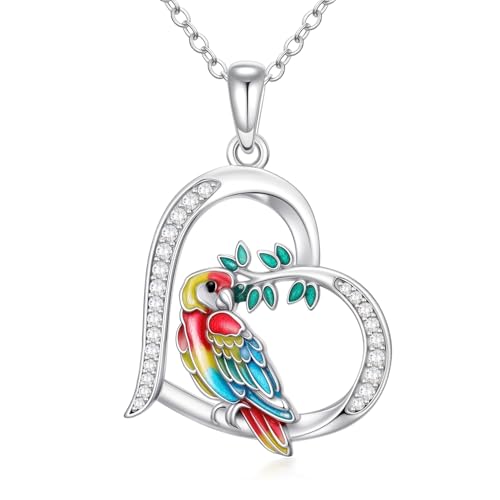 Hummingbird/Phoenix/Owl/Dove/Flamingo/Raven/Blue Jay/Cardinal/Peacock/Eagle/Parrot/Robin Necklace for Women 925 Sterling Silver Bird Pendant Necklace Animal Jewelry Gift for Mother Wife - style: Parrot Necklace