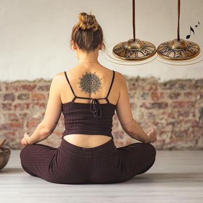 Tibetan Tingsha Cymbals Meditation Chime Bells 2.5" Om Mani Padme Hum Brass Bell with Gift Box Drawstring Cloth Bag for Sound Healing, Yoga, Stress Relief Meditation Instruments - color: Om Mane Padme Hum Symbols Embossed