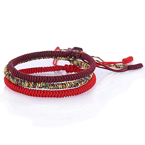 Men Women Chinese Lucky Red String Bracelet Tibetan Buddhist Prayer Handmade Yoga Prayer Rope Mala Bracelet Adjustable Size - color: Multicolor