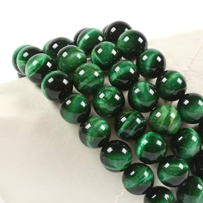 Justinstones Gem Semi Precious Gemstone 10mm Round Beads Stretch Bracelet 7 Inch Unisex - color: Dyed Green Tiger Eye