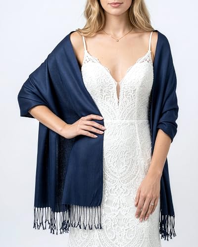 Achillea Lightweight Pashmina Scarf for Women – Soft Silky Shawl Wrap for Evening Dresses, Bridesmaids & Everyday Wear - color: Navy