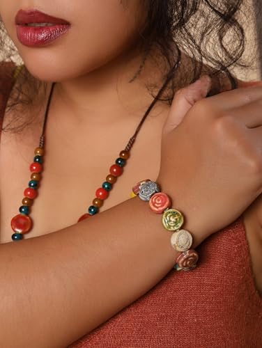MINACHI Boho Hippie Colorful Ceramic Beads Strand Stretch Bracelet, Bohemian Summer Beach Jewelry Gift for Women - color: S05