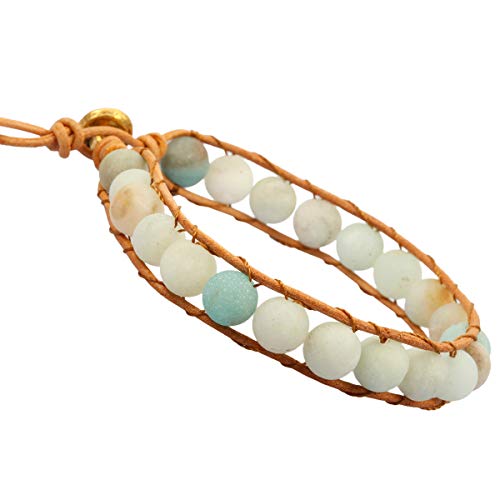 TUMBEELLUWA Stone Beads Bracelet Woven with Leather Cord Bohemian Style Healing Crystal Handmade Jewelry for Women Men
