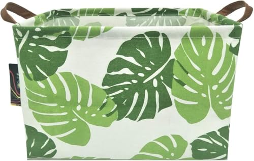Rectangle Green Storage Basket,Clothes Basket with Handles, Collapsible Storage Box, Gift Basket, Room Decor(Banana leaf) - color: Banana leaf