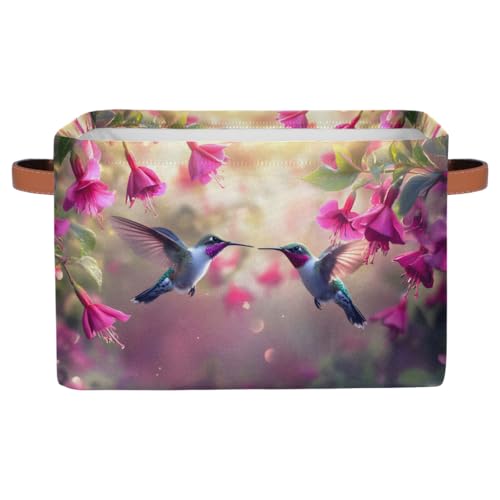 Pardick Storage Baskets Bin, Spring Hummingbird Flower Collapsible Canvas Fabric Storage Bin Decorative Baskets Toy Organizer Rectangle Storage Boxes with handles for Home Shelves Nursery,Q-3 - color: A-53