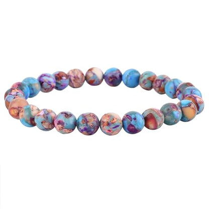 Handmade Natural Imperial Jasper Gem Semi Precious Gemstone 8mm Round Beads Stretch Bracelet 7" Unisex - color: sky blue