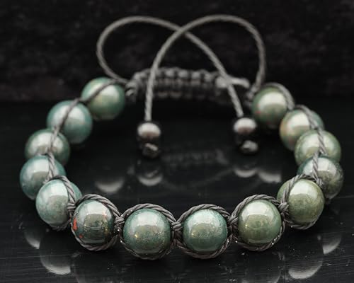 ElisaJewelryArt - Natural Black Onyx Beaded Bracelet Genuine Gemstone Strenght Crystal Macrame Bracelet Unisex Bracelet - color: Bloodstone, size: WOMEN