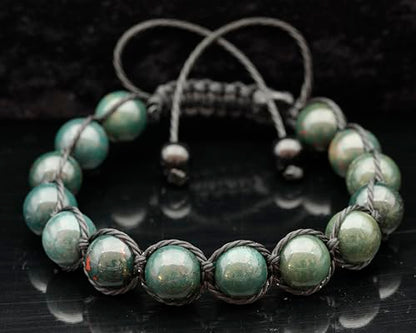 ElisaJewelryArt - Natural Black Onyx Beaded Bracelet Genuine Gemstone Strenght Crystal Macrame Bracelet Unisex Bracelet - color: Bloodstone, size: WOMEN