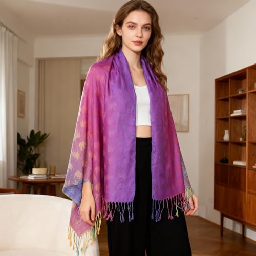 Rave Pashmina Scarf, Fashion Colorful Shawls and Wraps Soft Festival Scarves - color: E-purple (Horse Pattern)