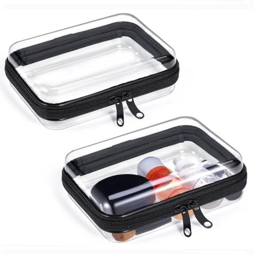 2 Pack Zippered Hard Pouch, Clear Plastic Storage Box Containers Small Toiletry Bag, Clear Hard Shell Zipper Case for Small Items, Cosmetics, Toys, Building Blocks, Puzzles, Stationery Accessories - color: Black, size: 7.5inch
