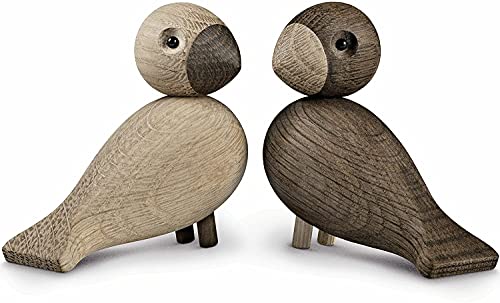Kay Bojesen Lovebirds Pair | Oak and Smoked Oak | 3.5 in.