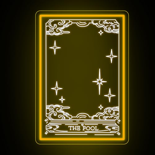 Tarot Mirror Neon Sign, The Fool Tarot Mirror, Meditation Light Decor, Witchy Room Deocr, Bathroom Mirror, Gifts for Her, Bedroom Dorm Wall Decor for Girls Room Party Yoga Meditation gift-16.5IN-Gold - color: Tarot Mirror-gold