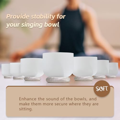 7 Pcs Singing Bowl Cushion Set for 6-12" Tibetan Singing Bowls, Handmade Silk Brocade Fabric Round Cushion Pillow for Folk World Percussion Meditation and Crystal Sound Bowls(Silver)