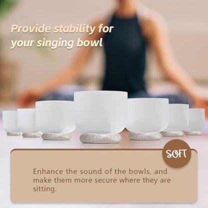7 Pcs Singing Bowl Cushion Set for 6-12" Tibetan Singing Bowls, Handmade Silk Brocade Fabric Round Cushion Pillow for Folk World Percussion Meditation and Crystal Sound Bowls(Silver)